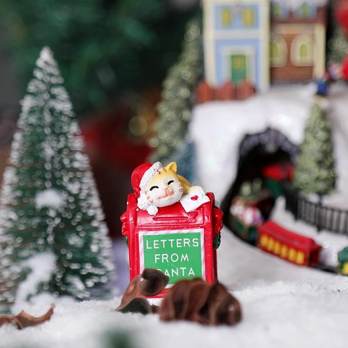 Christmas Village Accessories Ornaments Resin Christmas Village Sets Decoration for Xmas Festival Holiday (Cat Read Letter)