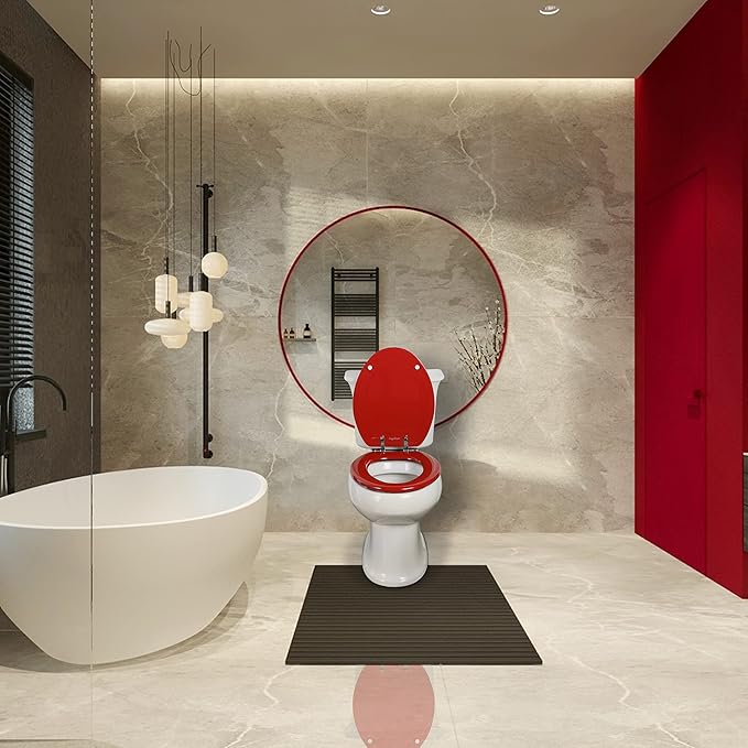 Red Elongated Toilet Seat Natural Wood Toilet Seat with Zinc Alloy Hinges, Easy to Install also Easy to Clean, Scratch Resistant Toilet Seat by Angol Shiold (Elongated, Red)