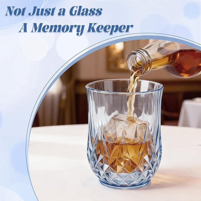 LEYIQU Stemless Wine Glasses, Plastic Reusable Cups Vintage Drinking Glasses Tumblers, Valentine’s Day Gifts for Couples, for Whisky, Beer, Juice, Beverages, Cocktai (24, Blue)