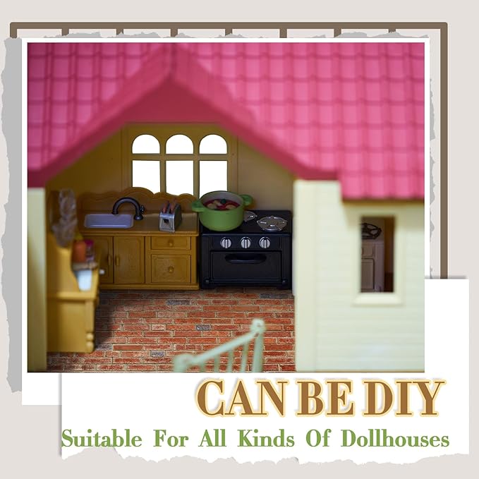 Flutesan 24 Pcs Miniature Dollhouse Wallpaper and Flooring Peel and Stick Mini DIY Self Adhesive Dollhouse Accessories 8.27 x 11.69 Inch (Red Clinker)