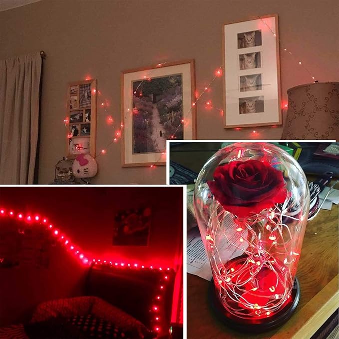 Ariceleo Led Fairy Lights Battery Operated, 2 Packs Mini Battery Powered Copper Wire Starry Fairy Lights for Bedroom, Christmas, Parties, Wedding, Centerpiece, Decoration (5m/16ft Red)