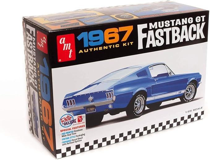 AMT Round 2 1967 Ford Mustang GT Fastback 1:25 Scale Model Kit, Chrome (AMT1241)