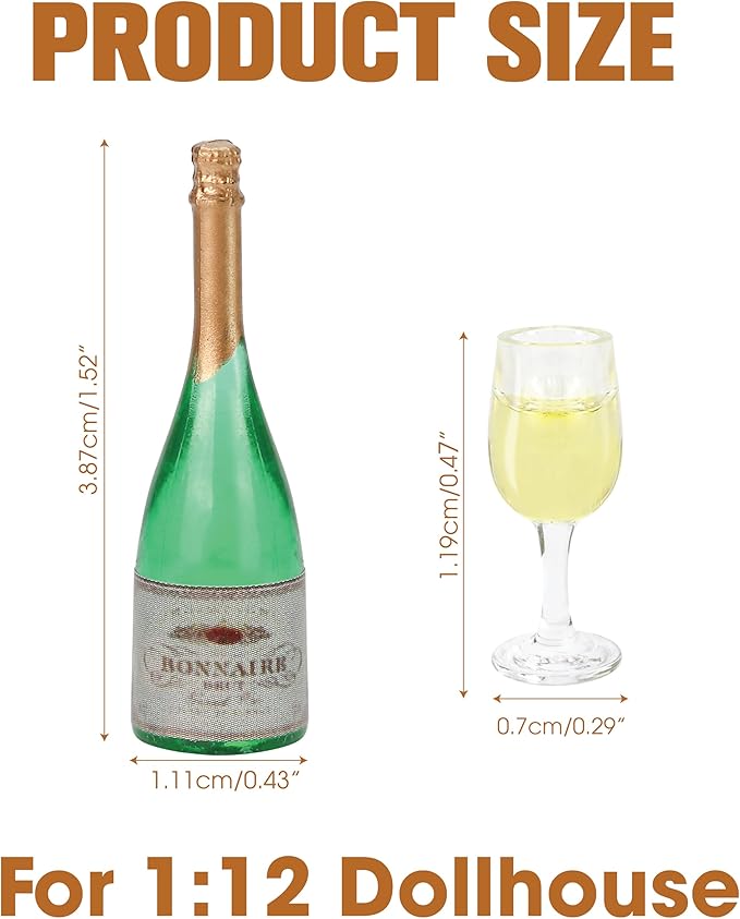 Miniature Champagne Wine Glass and Bottle for 1:12 Dollhouse Decor, Cake Topper Ornament, Mini Alcohol Liquor Beer Small Can Cocktail Simulation Accessories for Adult (20)