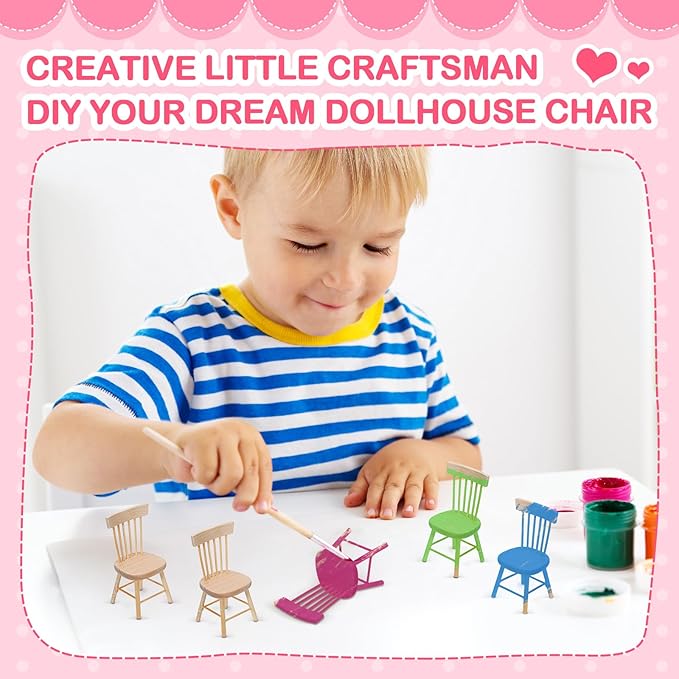 12PCS Dollhouse Chairs, 1/12 Scale Dollhouse Furniture - Wooden Mini Furniture Accessories, Tiny Mini Chair for Doll House, Fairy Garden, Photography Props,Home Decor & Christmas Party (1.6in*3.2in)