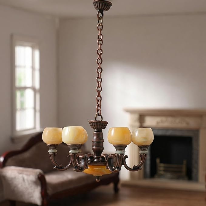 Toyvian Mini Dollhouse Chandelier Light: 1:12 Scale Miniature Dollhouse Ceiling Lights Retro Hanging Lamp Miniature Pendant Lamp Furniture Accessories for Doll House Decor