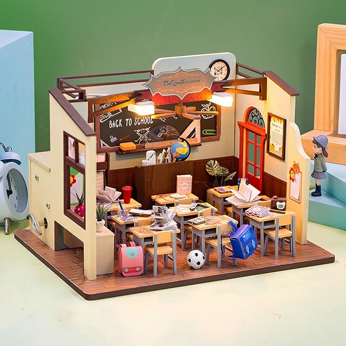 DIY Miniature House Kit, Dollhouse Kit with LED Light, Mini House Building Kits for for Adult to Building, Christmas Home Decorations Gifts for Family and Friends, Classroom