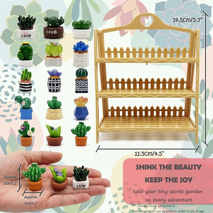 TAC IBEX Miniature Mini Cactus Figurines Office Desk 15 Pcs Set Tiny Plants Decoration Artificial Potted Resin Succulent Small Cute Figures Ornament Terrarium Landscape