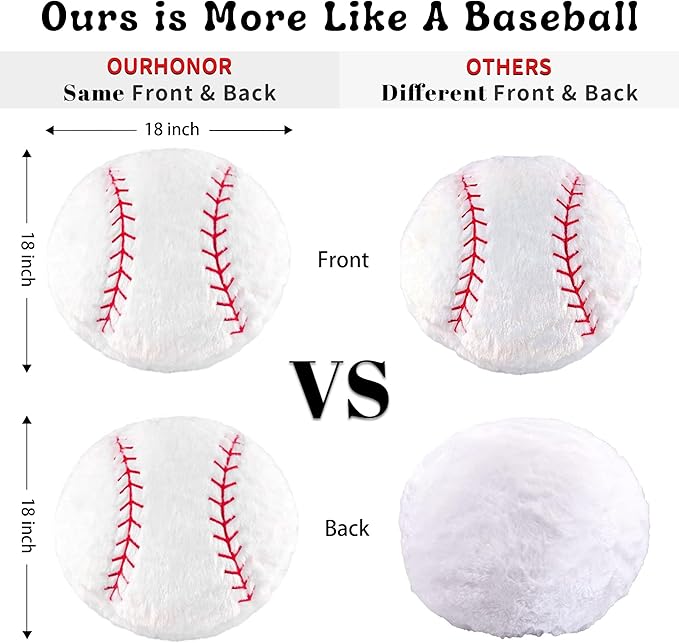 OurHonor Baseball Plush, 18 inch Baseball Pillow Soft Fluffy Football Stuffed Plushies Toy Comfortable Cushion Room Decorations Party Gift for Boy & Girls