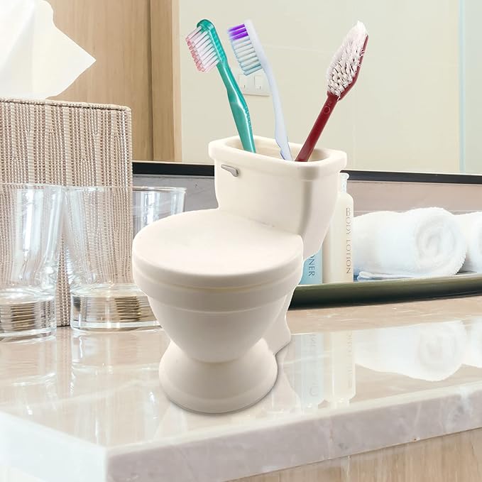 Kwirkworks Silly Toilet-Shaped Toothbrush Holder – Fun Bathroom Organizer for Kids, Holds 4 Toothbrushes, Hilarious and Functional