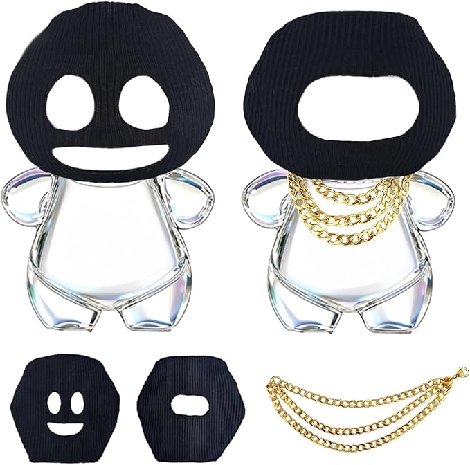 Funny Clothes for 6.7 Inch (17cm) Dolls(NO Doll),Thief Mask,Gangster Costume, Bandit Headband, Mask, Three Accessories in Total: Two Black Head Covers and A Three-Layer Gold Necklace