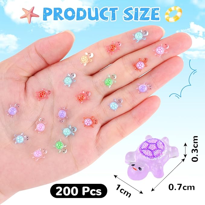 200PCS Mini Resin Animals Colorful Tiny Turtles Glow in Dark, Miniature Figures to Hide, Little Animal Small Figurines for Topper Desk Garden Dollhouse Landscape Aquarium Ornaments Crafts & Decor