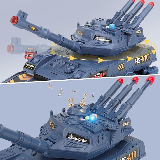 Army Toys - 6 Pcs Alloy Mini Vehicles & 8 Army Men, Military Tank Toys with Light & Sounds, Missiles, Gift for Boys 3-6 Years