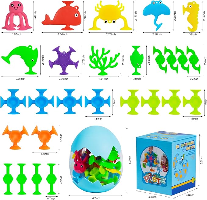 Bath Toys - 27 PCS Suction Cup Toys Bathtub Toy Shower Toy for Kids Ages 4-8,Sensory Toys for 3 4 5 6 7 Year Old Boys Girls,Mold Free Bath Toy Travel Toy Easter Gifts