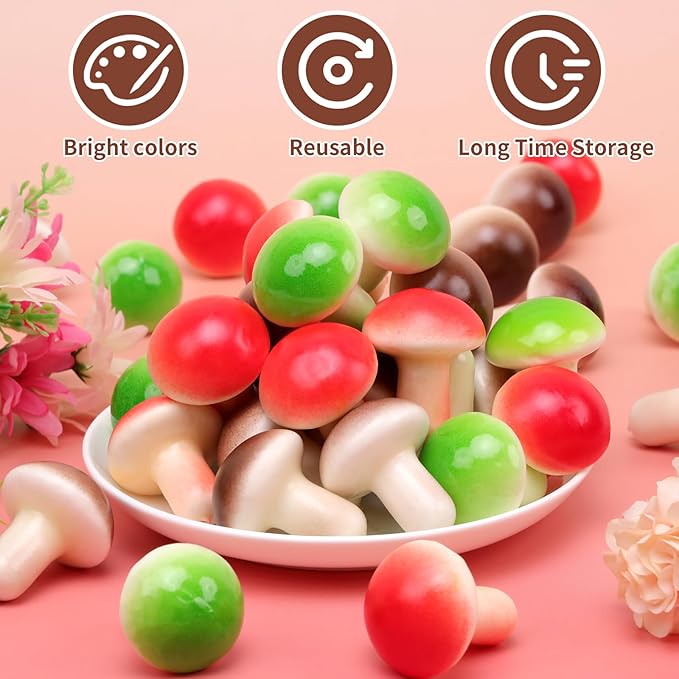 Gresorth 30pcs Mini Artificial Mushroom Decoration Fake Vegetable Ornament Lifelike Faux Fruit Model for Home Kitchen Party