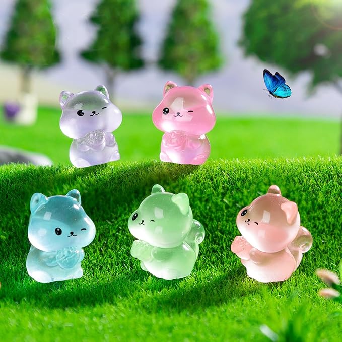 24 Pieces Mini Squirrel Decor for Crafts Dollhouse Luminous Mini Resin Animals for Dollhouse Micro Fairy Garden Landscape Plant Pots