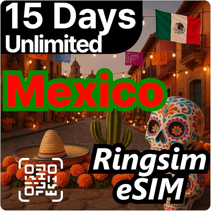 Mexico eSIM Card | 5G LTE High-Speed Network for Unlocked iPhone & Android | Hotspot Support, No Contract & SIM Card Needed | Instant QR Activation, Easy Setup, No Roaming Fees. (Unlimited | 15days)