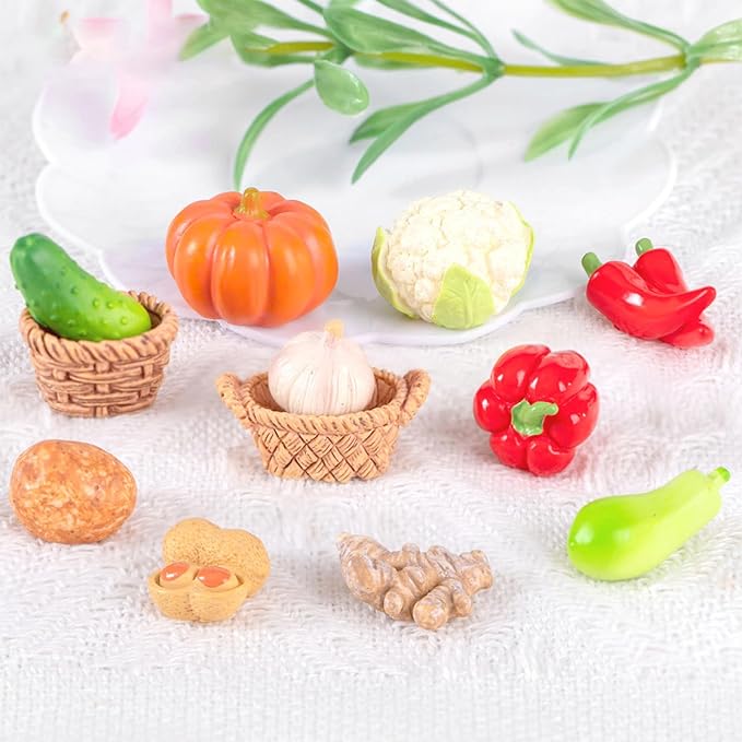 Cayway 22 PCS Miniature Food Mini Vegetables Fairy Garden Accessories for Miniatures Food Kitchen Mini House Store, Micro Landscaping Decoration