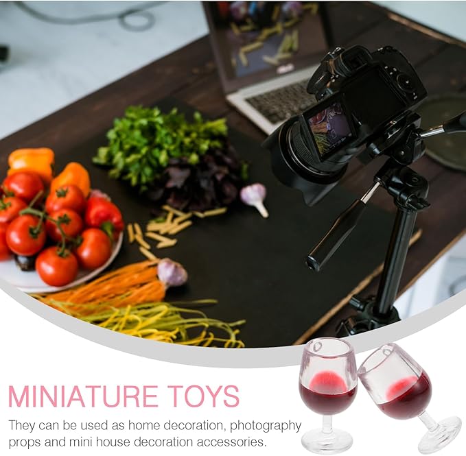 Mini Resin Wine Glasses Set 12Pcs 1.38 Inch Dollhouse Accessories with Keychain Holes for DIY Craft and Miniature Decor in Dark Red
