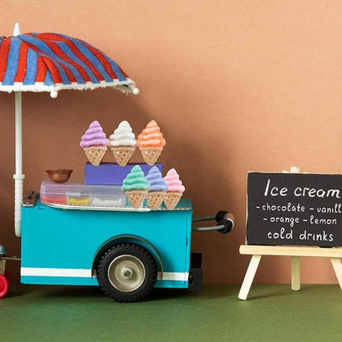 100 Pieces Colorful Tiny Ice Cream for Dollhouse Miniatures Resin Food for Crafts Mini Ice Cream for Dollhouse Mini Kitchen Micro Landscaping Decoration