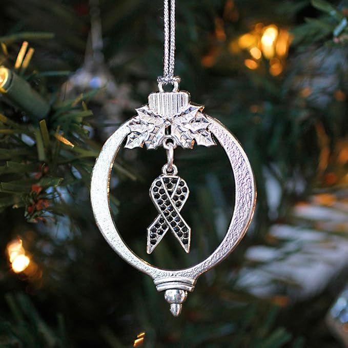Inspired Silver - Black Ribbon - Silver Christmas Ornament - Unique Charm Christmas Tree Ornament - Holiday Hanging Decoration
