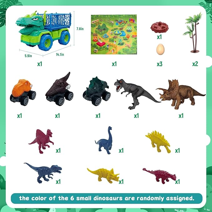 19 in 1 Dinosaur Toys for Kids 3-5 5-7, Dinosaur Truck Set for Toddlers with 3 Pull Back Cars, 8 Dino Figures, Christmas and Birthday Gifts Toy for 3 4 5 6 7 Years Old Boys and Girls