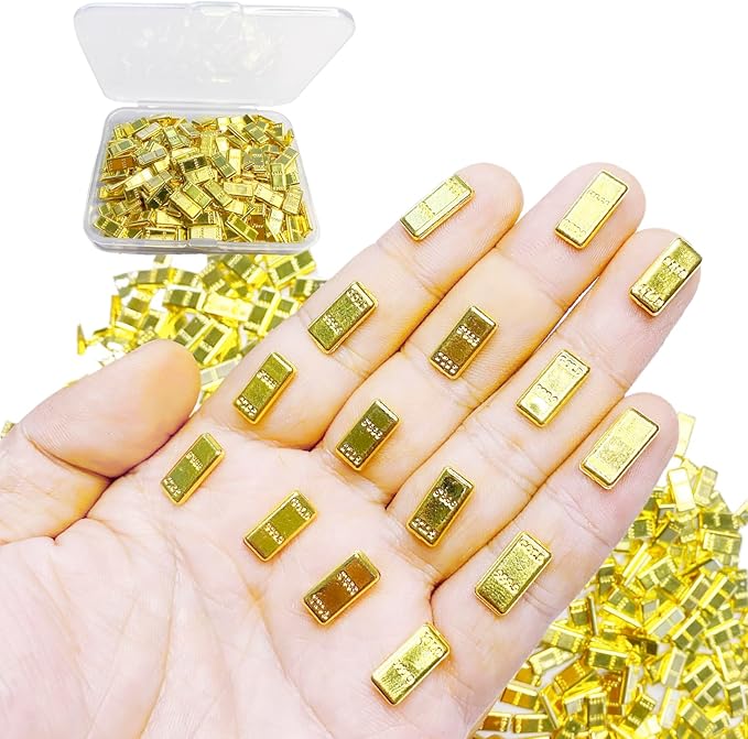 200 PCS Tiny Fake Gold Bar for Crafts Dollhouse Miniatures Mini Gold Bars for Dollhouse Fairy Garden Micro Landscaping Decoration