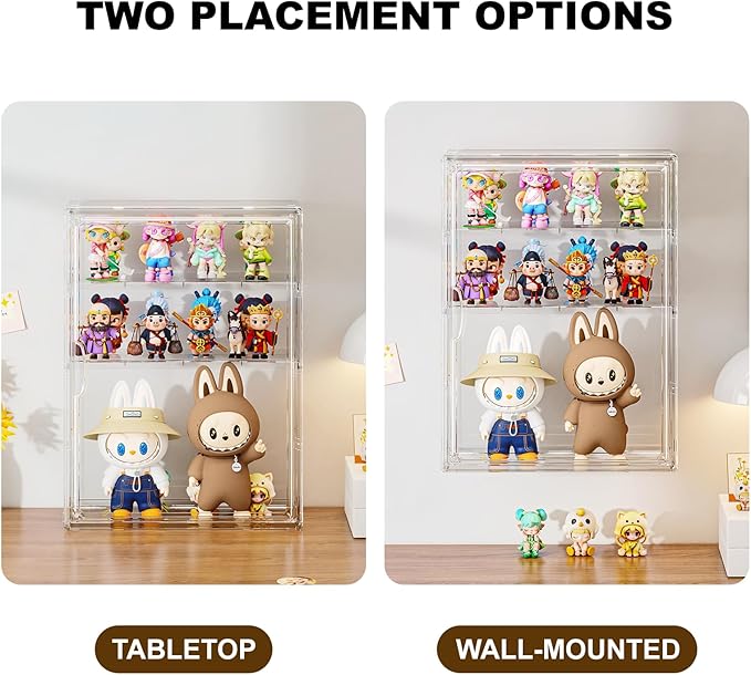 Clear 4 Tiers Acrylic Display Case for Figures Collectibles Wall Mounted Hobby Figurine Display Case with Shelves, Display Shelf Storage Box for Labubu Action Figures, Car Model, XXL, 2 Pack