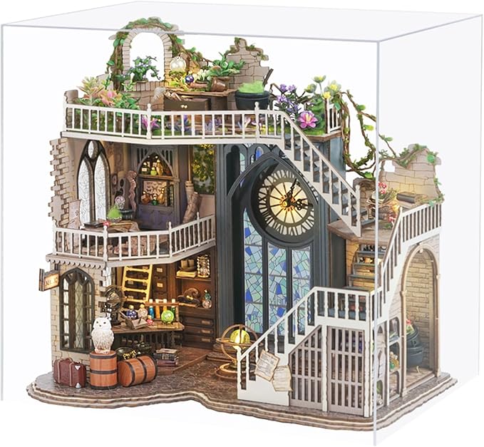 Spilay DIY Miniature Dollhouse Wooden Furniture Kit,Handmade Mini Modern Model Plus with Dust Cover,1:24 Scale Creative Doll House for Lover Friend Gift (Magic House-LV003)