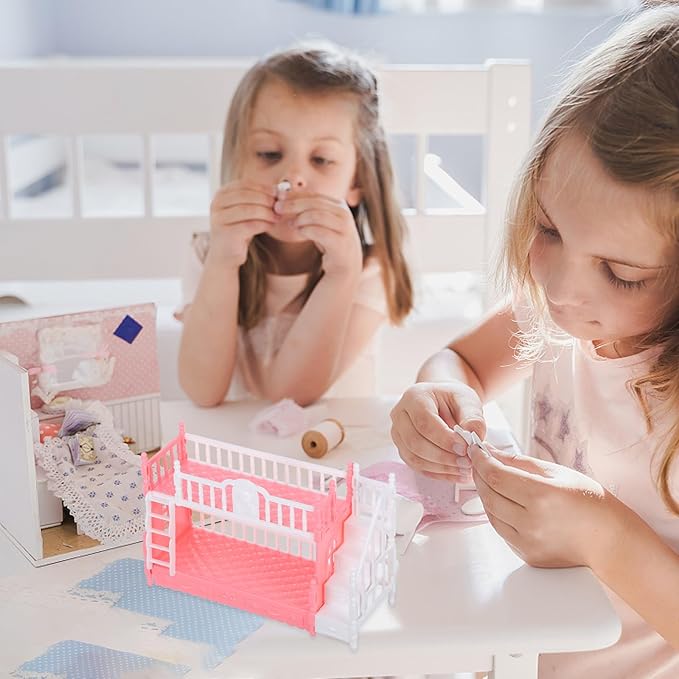 TOYANDONA Dollhouse Mini Bed Miniatures Bunk Bed Small Double Bed Doll Bunk Bed with Ladder Dollhouse Furniture Decoration Accessories DIY Doll House Room Decor