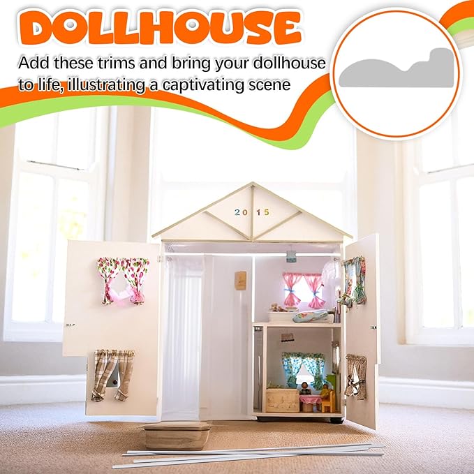 Relaxgiant 12 Pcs Miniature Dollhouse Trim Dollhouse Accessories 3 Styles on 1: 12 Scale 16'' Long Wooden Trims Finishing Corner (Contemporary Rounded)