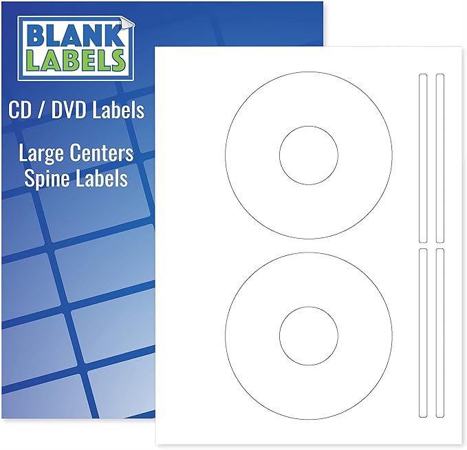 CD/DVD Label Full Face | Qty 1500 Disc, 1500 Spine | 750 Sheets Total | Permanent White Matte | Inkjet & Laser Compatible | Memorex Large Core | Easy to Peel | Made in USA | Blank Label