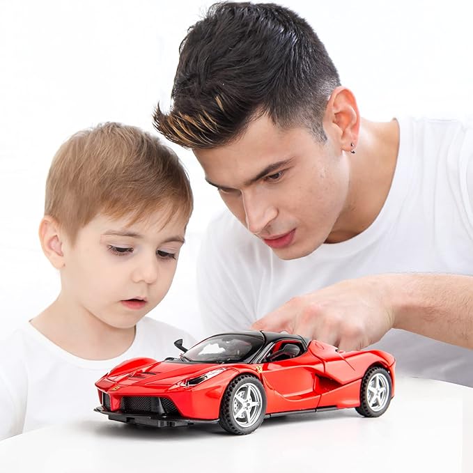 BDTCTK 1:32 Farrari Car Model Pull Back Car with Sound and Light for Kids Boy Girl, Metal Body Door Opened Red
