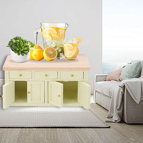 1:12 Scale Wooden Dollhouse Cabinet, Miniature Birch Storage Furniture for Living Room and Kitchen, Doll House Toys (Cream Color)
