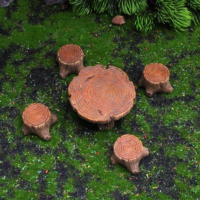 5Pcs Miniature Table and Chairs Set, Fairy Garden Accessories Outdoor Mini Resin Furniture Ornaments Kit Micro Landscape Decor for Dollhouse Succulents Home DIY Craft Gift