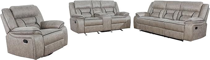 Coaster Home Furnishings Greer 3-Piece Upholstered Reclining Sofa Set Taupe 651351-S3