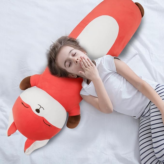 22 inch Orange Fox Stuffed Animal, Soft Long Pillow Doll, Cute Fox Plush Hugging Pillow Plushies Toy Gift for Kids, Boys Birthday,Valentine