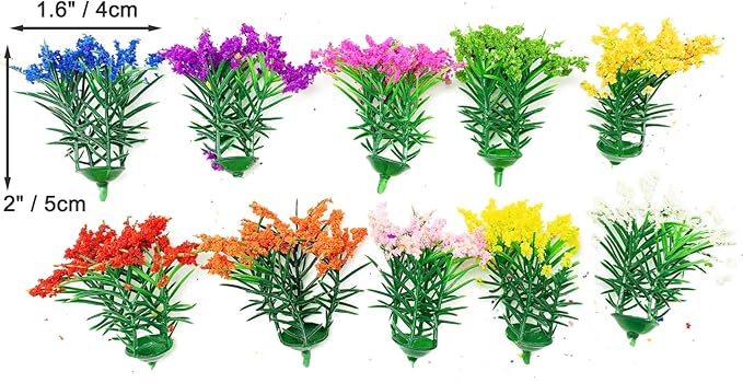 PrettyLife 50Pcs Miniature Flower Cluster Flower Plant Tufts for Mini Dollhouse Fairy Garden Railway Simulated Static Scenery Micro Landscape Model