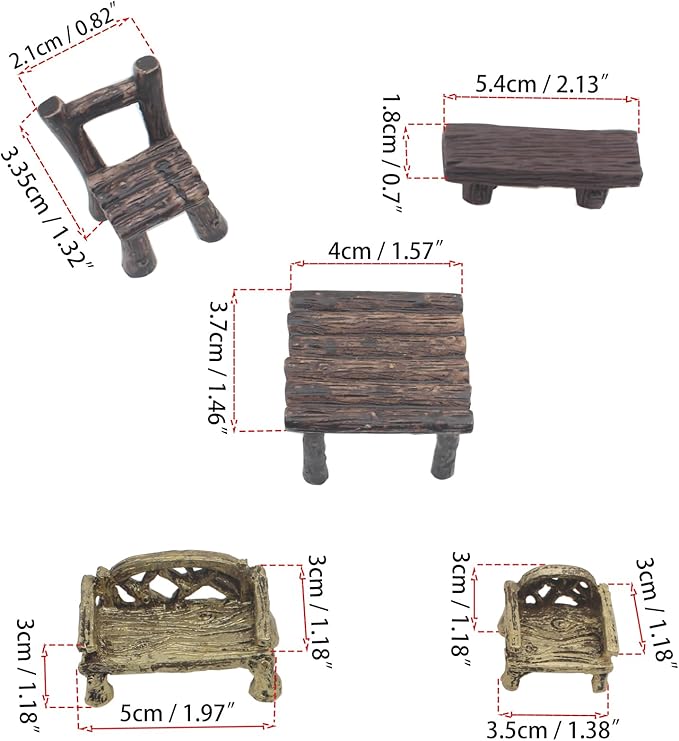 12 Pcs Miniature Table and Chairs Set Vintage Micro Landscape Decoration Garden Furniture Ornaments for DIY Craft Fairy Garden Accessories