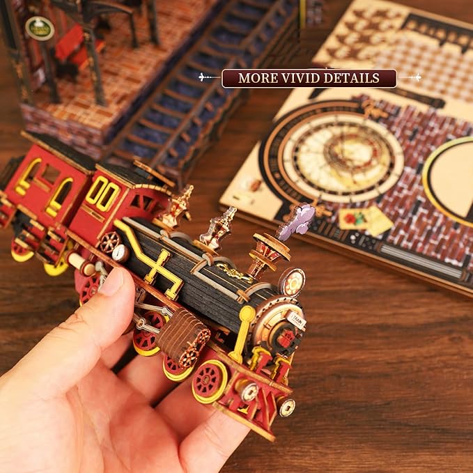 CUTEROOM Book Nook Kit for Adults, 3D Wooden Puzzle DIY Miniature Dollhouse Booknook Kit with LED Light, Tiny House Building Kit for Bookshelf Insert Decor -Zero Platform for Christmas Birthday Gift