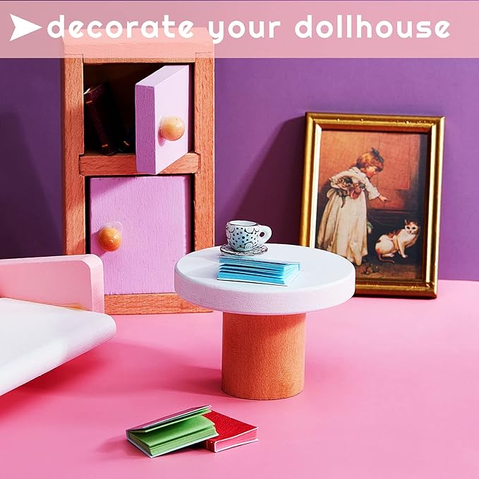 Sumind 4 Pieces Miniature Books with 8 Pcs Pencils and 2 Pcs Clipboards Mini House Decoration Accessories Coloring House Play Set for Miniature Room, DIY Crafting(Simple Style)