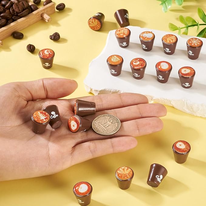 25 Pcs Resin Coffee Drinks Charms Miniature Coffee Mug Lattes Dollhouse Accessories Cute Tableware Coffees Kitchen Ornaments for Garden Kitchen Tableware Office Desk Decor