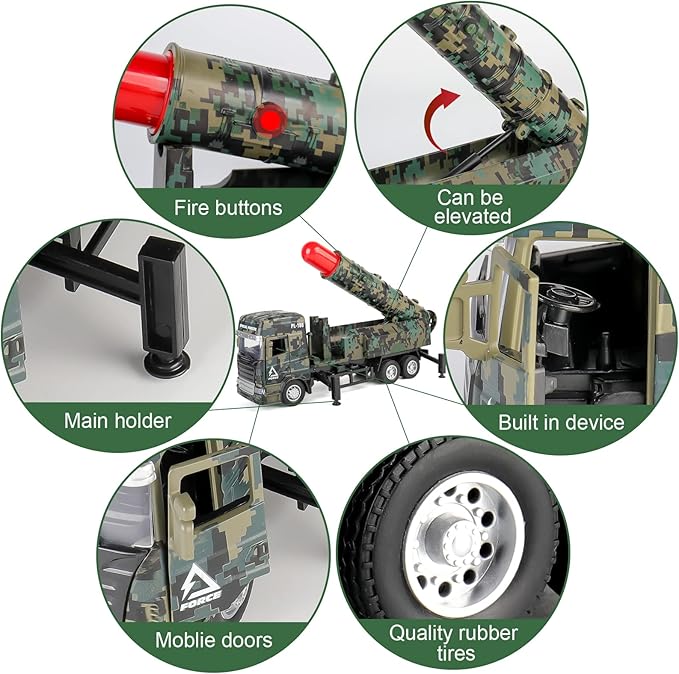 Missile Truck for Boys, Military Toys Vehicle with Lights & Sounds, Pull Back Army Toy Car Gift for 3 4 5 6 7 8 Year Old Boys Kids