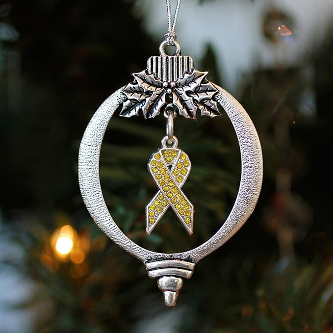 Inspired Silver - Yellow Ribbon - Silver Christmas Ornament - Unique Charm Christmas Tree Ornament - Holiday Hanging Decoration
