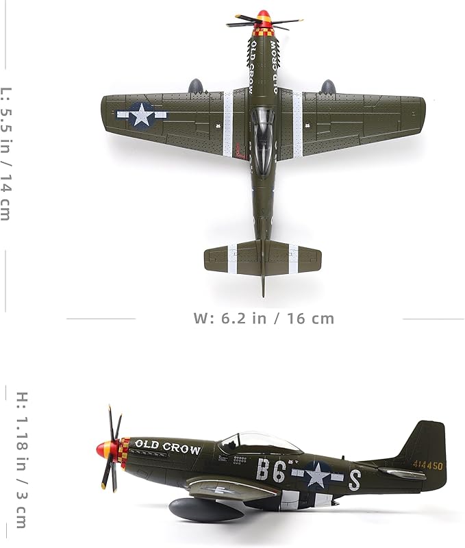 P51-D Mustang 1/72 Metal Airplane Model Kit with Stand WWII Old Crow Diecast Alloy Vintage Combat Plane Prebuild Military Aircraft Collection for Display or Gift (Bud Anderson)