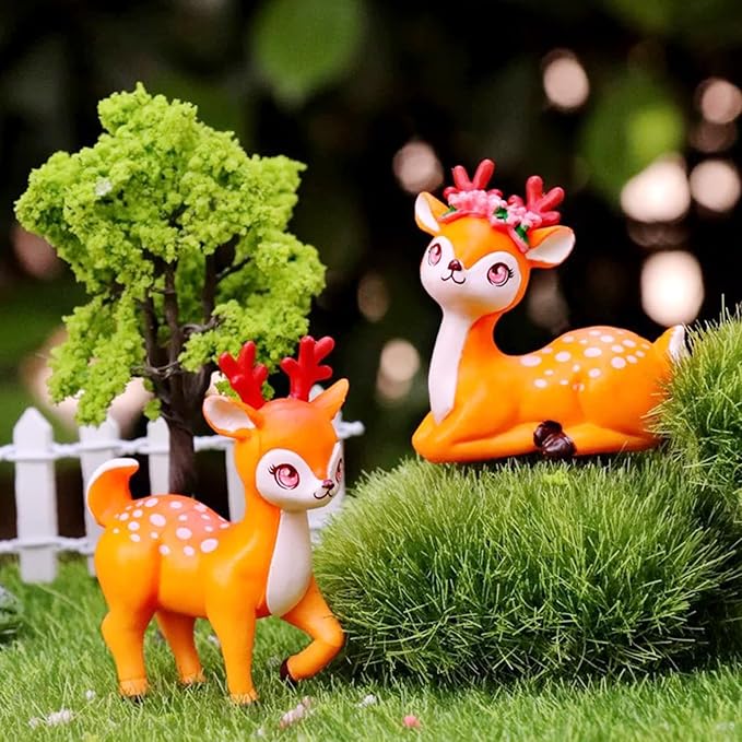 Cayway 7 PCS Deer Fairy Garden Accessories, Micro Landscape Miniature Deer, Micro Landscape Ornaments DIY Kit for DIY Craft Modeling Decor Micro Landscape