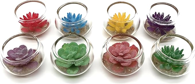 4 Pcs Assorted Color Glass Miniature Succulent Pots – Tiny Artificial Flower Potted Plants for Dollhouse Decoration, DIY Craft, Micro Garden Display, Miniature Home Accessories & Tabletop Ornaments