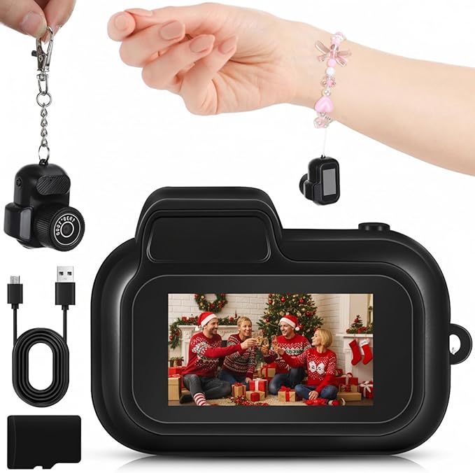 Relaxweex 16GB Mini Keychain Camera Easter Egg Hunt Stuffers with Pink Charm Strap 1080p Small Retro Portable Photo Video Camera 100 Mins Battery Life Micro Video Camcorder for Easte Travel Recording
