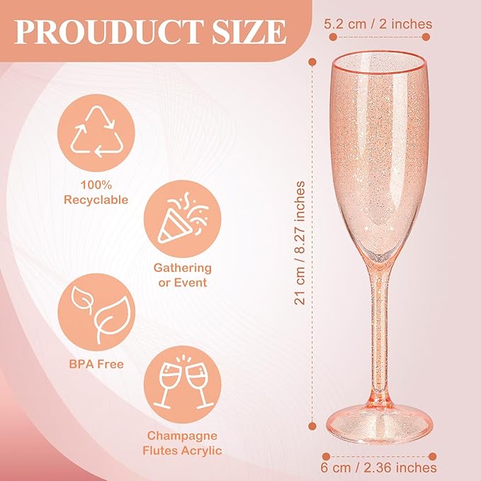 XUWAIDSGN 24 Pcs Reusable Champagne Flutes Plastic Wine Glasses Bulk Vintage Champagne Flutes Mimosa Bar Glasses Stemmed Drinking Cups 5.4OZ for Christmas Birthday Wedding Bride