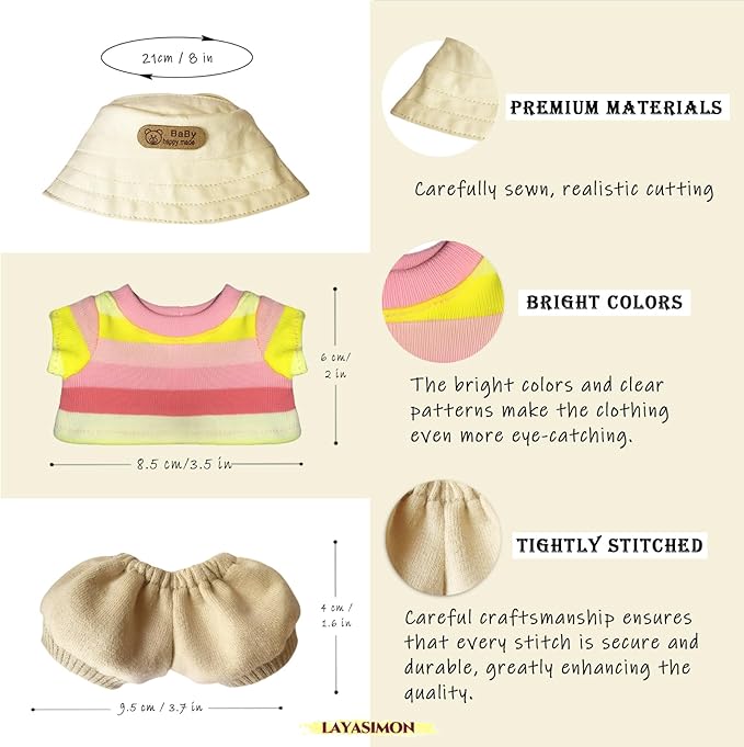 Clothes for 6.7in/17cm Dolls (Without Dolls) Sets and Accessories,6PCS (Hat + Glasses + t-Shirt + Pants + Water Bottle + Shoes), Collectors and As Gifts. (Pink and Yellow Duplex)
