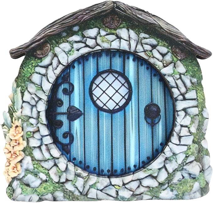 Wooden Fairy Garden Door – Miniature Tree & Yard Decoration, Outdoor Enchanted Gnome Door Ornament, Dollhouse Accessories & Whimsical Gift for Garden & Home Decor.（Blue）